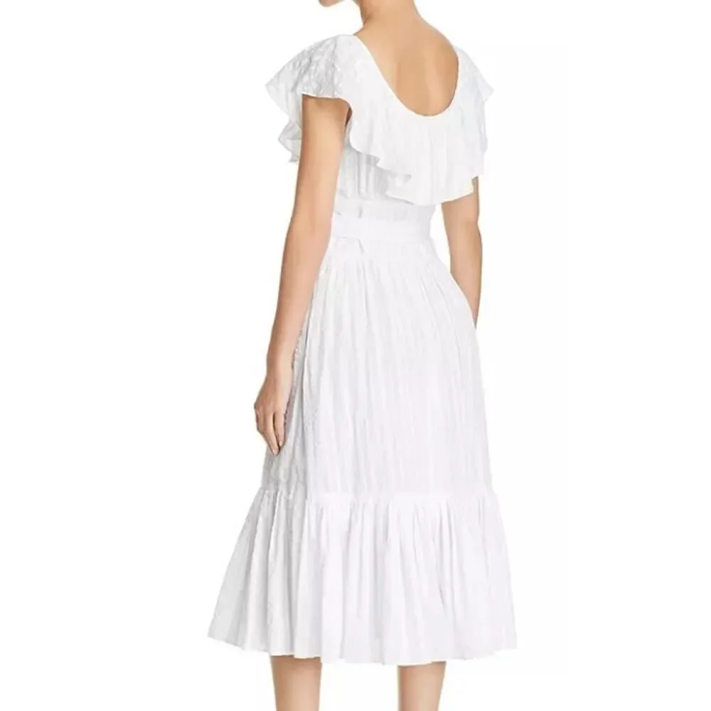 Tory Burch White Striped Seersucker Tiered Dress Sz. 4